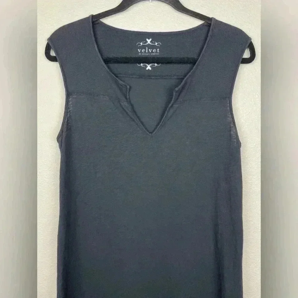 VELVET by Graham Spencer Black Vintage Slub Maxi Dress T-Shirt Leg Slit Medium - Picture 2 of 13